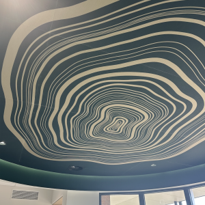 Abstract wavy line pattern on ceiling design